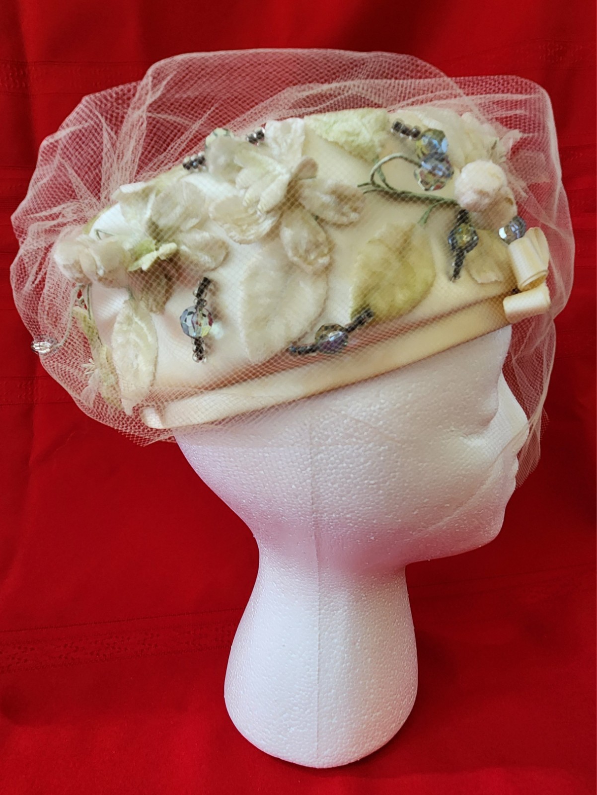 Vtg Don Anderson New York Halle Bros Union Made Woman Pillbox Floral Hat Netting