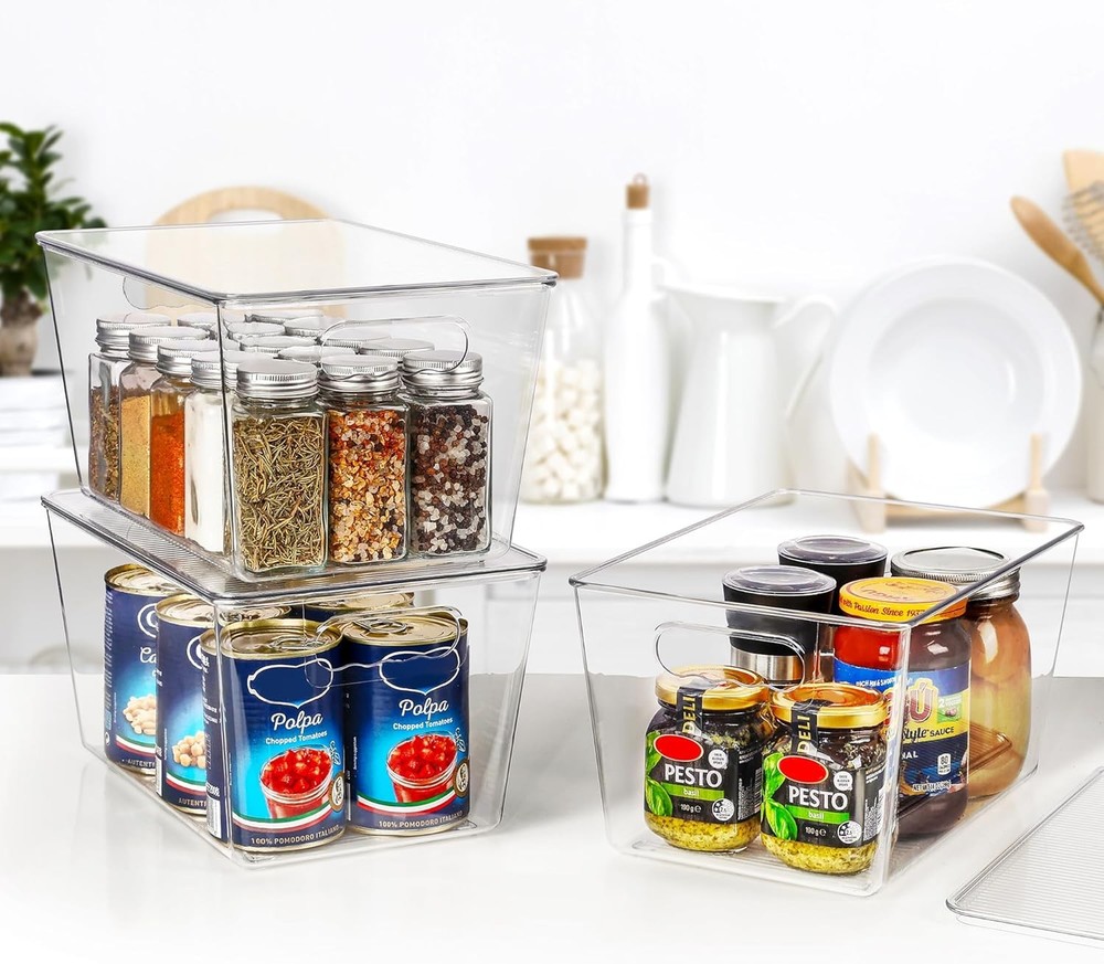 6-Pack Clear Stackable Storage Bins w Lids Large Plastic Organizer