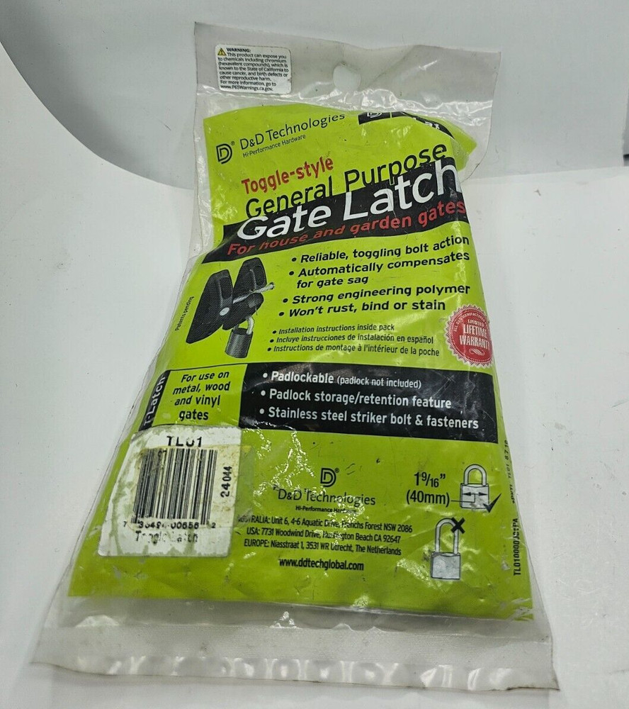 Padlock Gravity Gate Latch D&D Technologies TL01 T-Latch Action Gate Latch