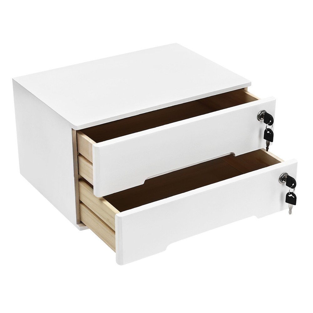 White Lockable 2-Drawer Desktop Storage Cabinet for Home Office Organization