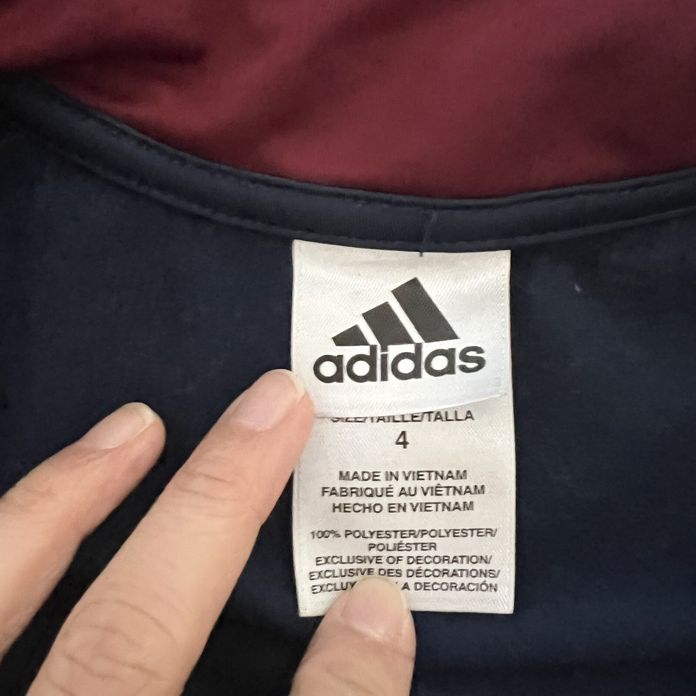 Adidas Boys Size 4 Zip Up Track Jacket Spring Fall Navy Blue Maroon EUC