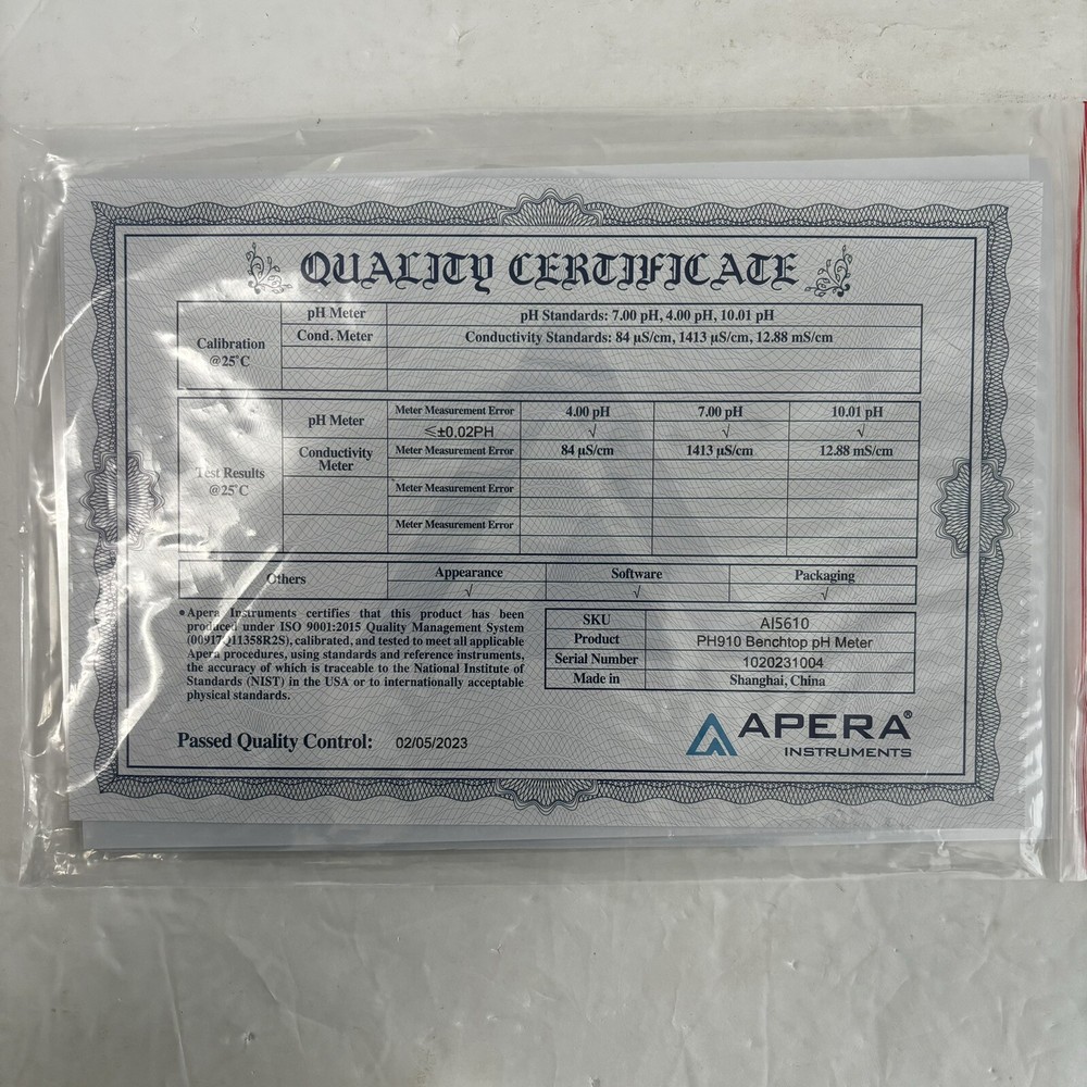 NEW Apera Instruments PH910 Benchtop Lab pH Meter Kit with LabSen 211 Electrode