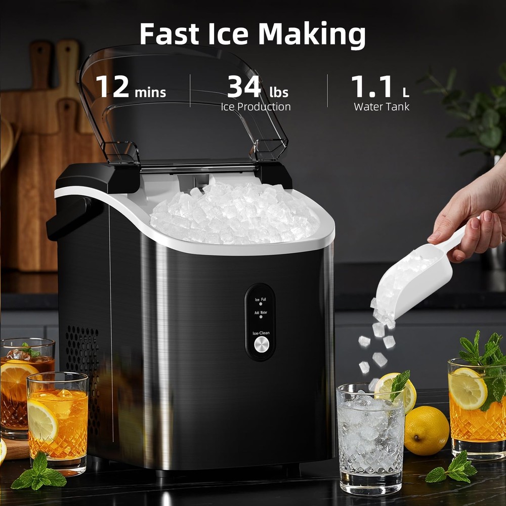 Nugget Ice Maker Countertop with Soft Chewable Ice, Portable Sonic Ice Maker ...