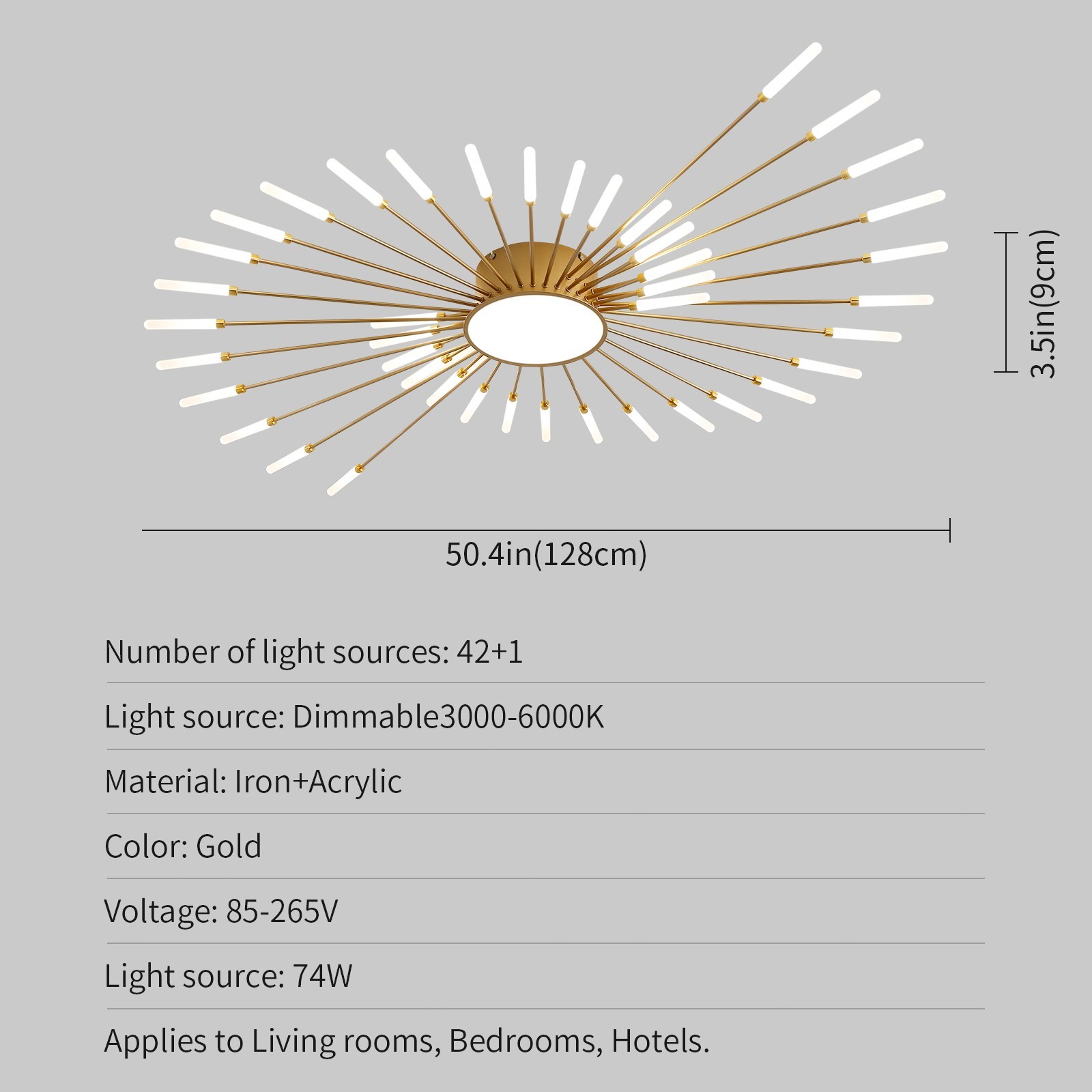 42-Light Fireworks Ceiling Light Modern LED Flush Mount Dimmable APP Remote-Gold