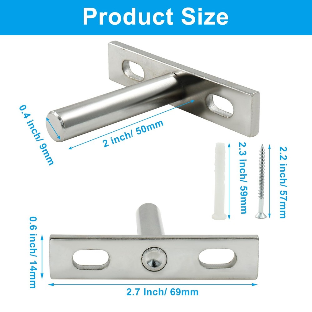 4 PCS 2 Inch Hidden Floating Shelf Brackets, Silver, Blind Shelf Support, Wall