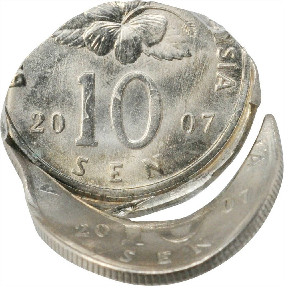 ER226 MALAYSIA. Mint Error -- Double Struck, Both Strikes Off-Center -- 10 Sen,