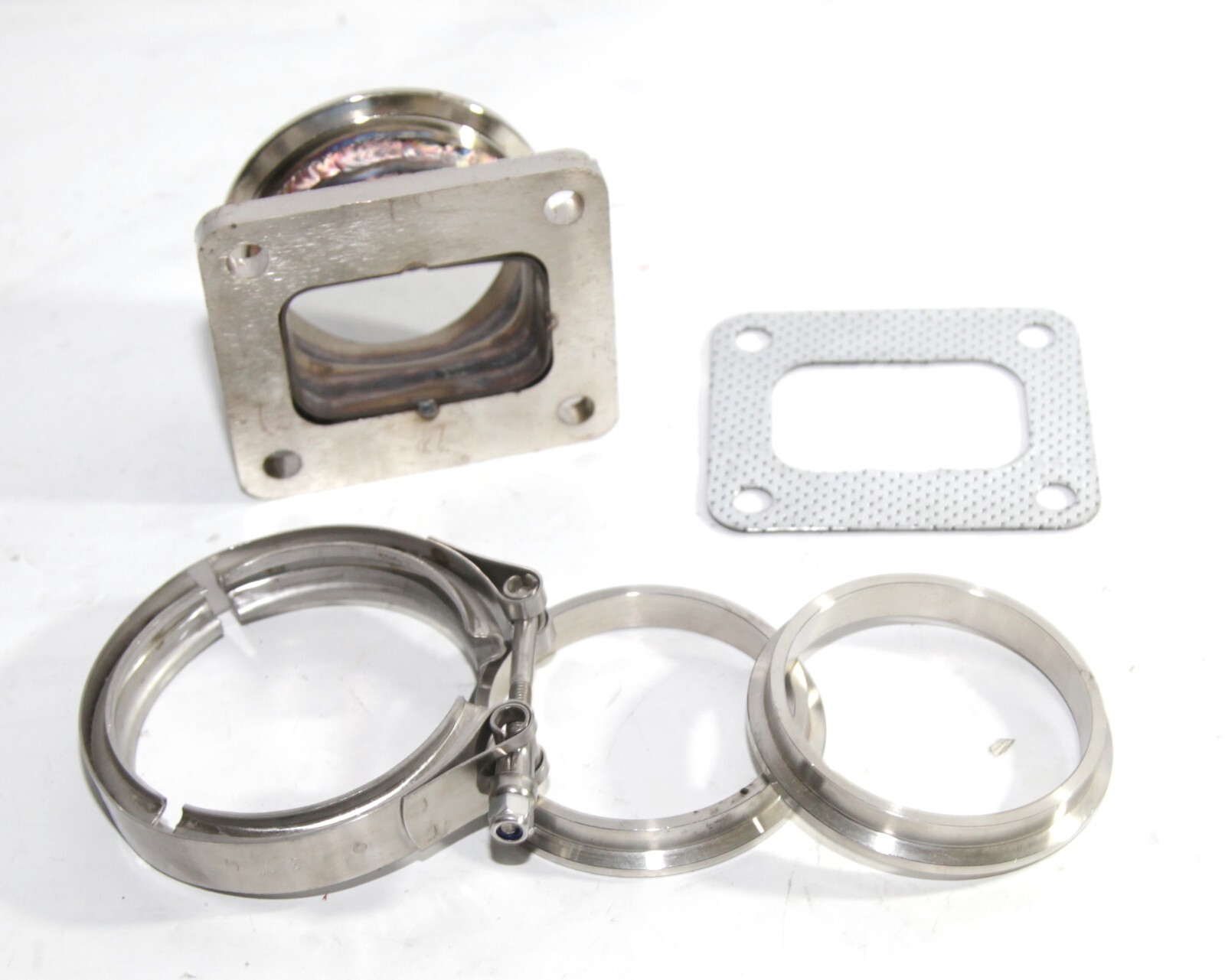 Combo Kit T4-4Bolt to 3"ID V-Band Flange Steel Adapter+Gasket+Clamp+Flanges