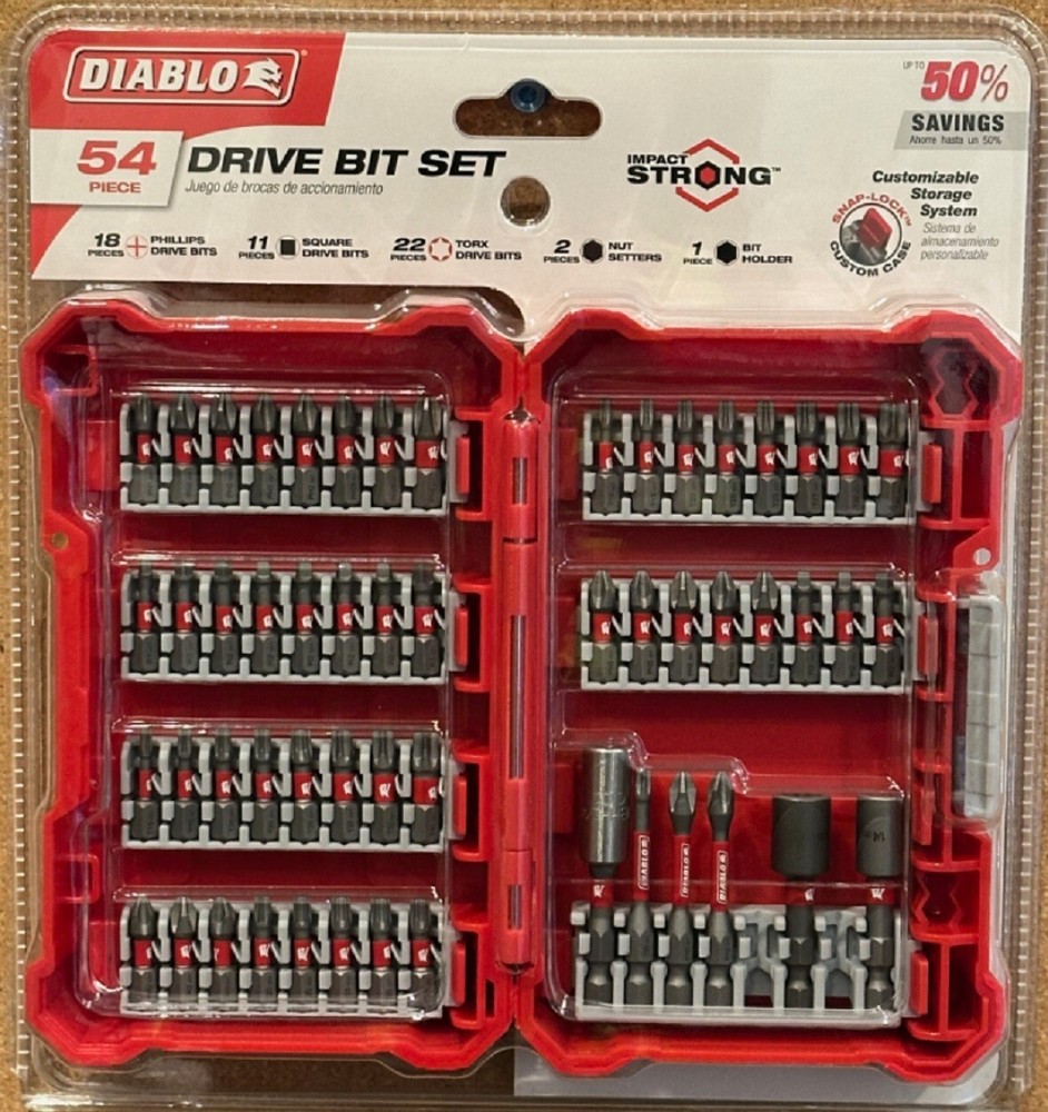 DIABLO DSC-S54 IMPACT DRIVER BIT SET 54 PCS IN CASE.