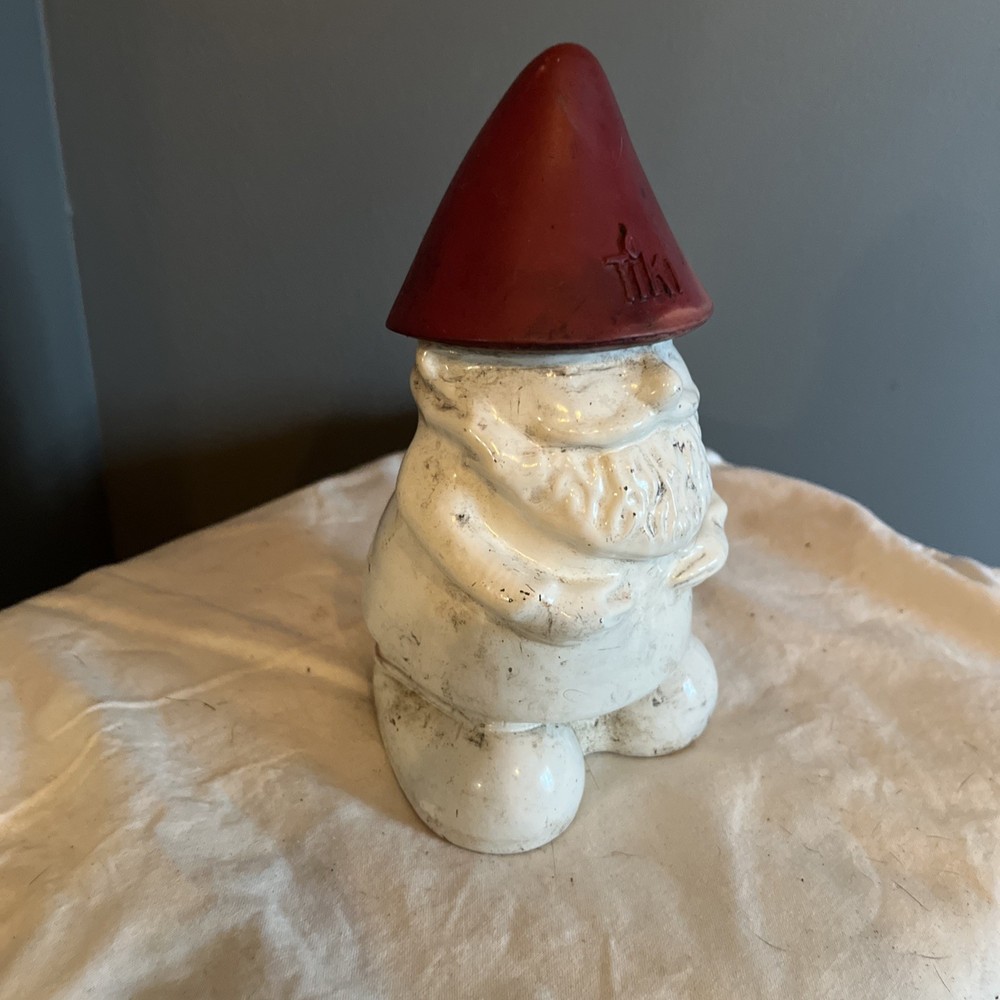 Tiki Table Torch Gnome White Ceramic Red Hat Mosquito Repellent