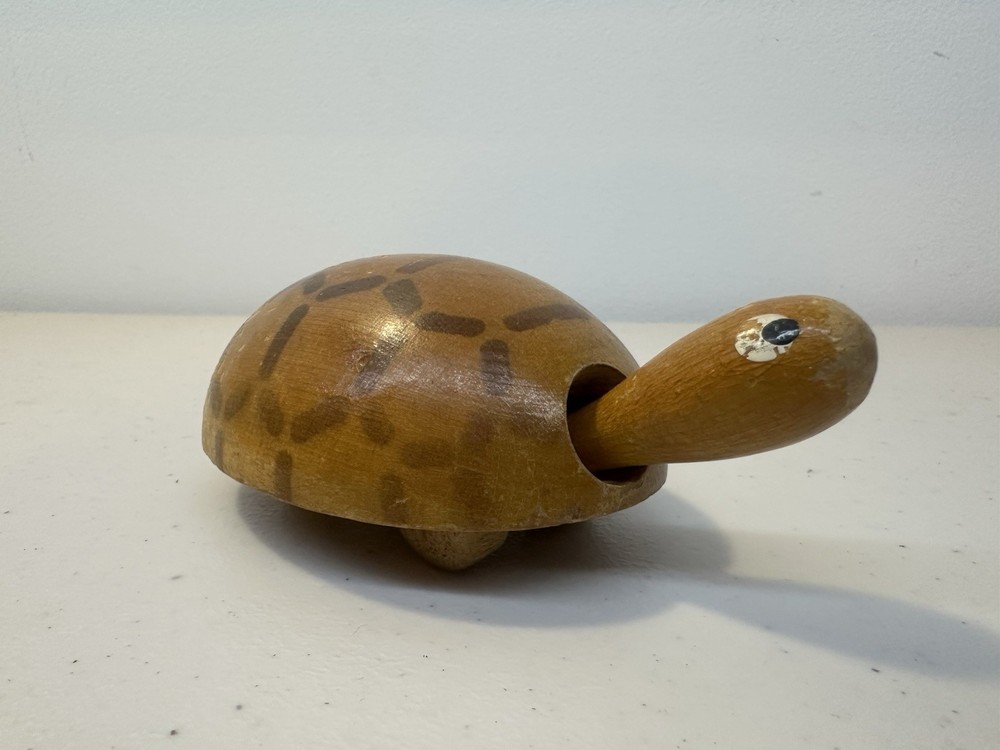 Vintage Push Along Bobbing Wooden Turtle