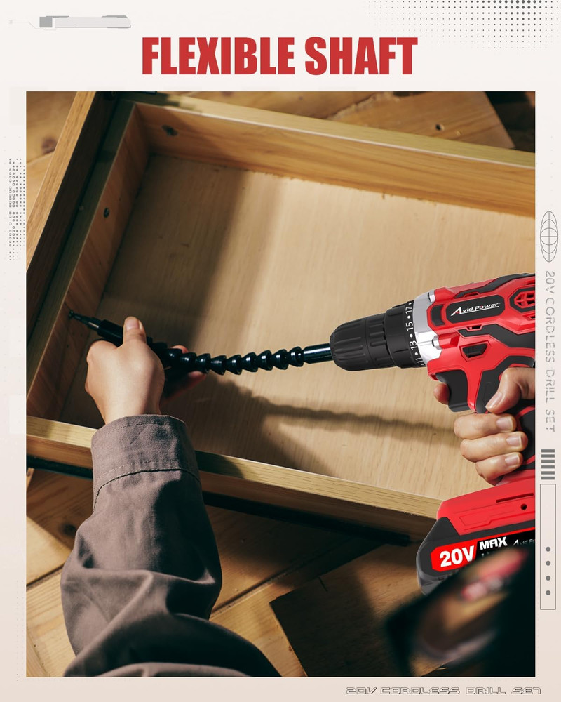 20V MAX Power Drill Kit, Cordless Drill Set with Battery and Charger, 2 Variable