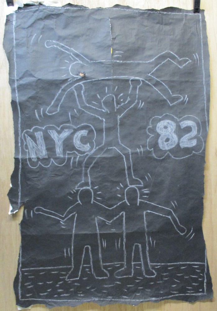 SUBWAY DRAWING chalk on black paper NYC 1980s Pop Art Graffiti - KEITH HARING