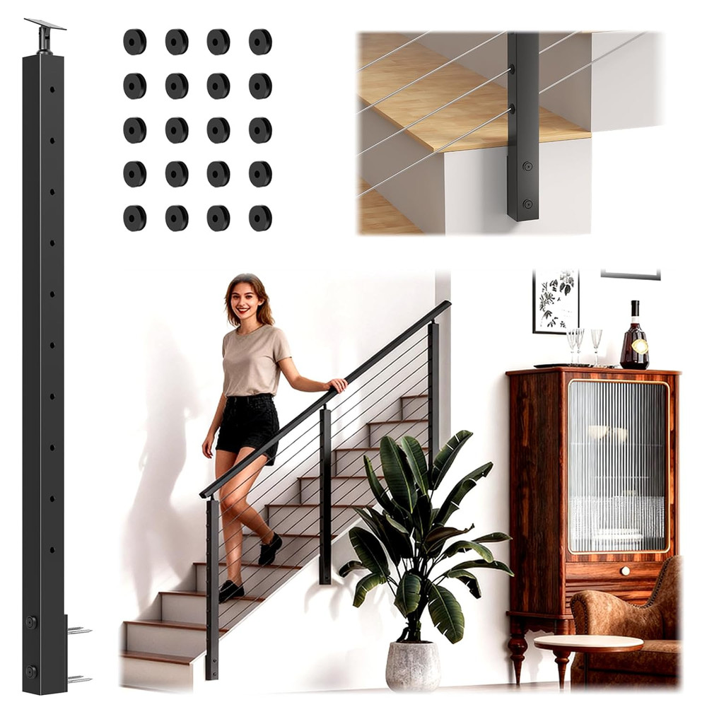 36" Side Mount Cable Railing Post - Versatile Indoor/Outdoor Stair Solution