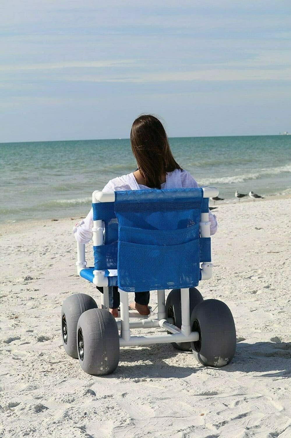 Beach Wheelchair for Sand with Balloon Tires – PVC Frame – Lightly Used