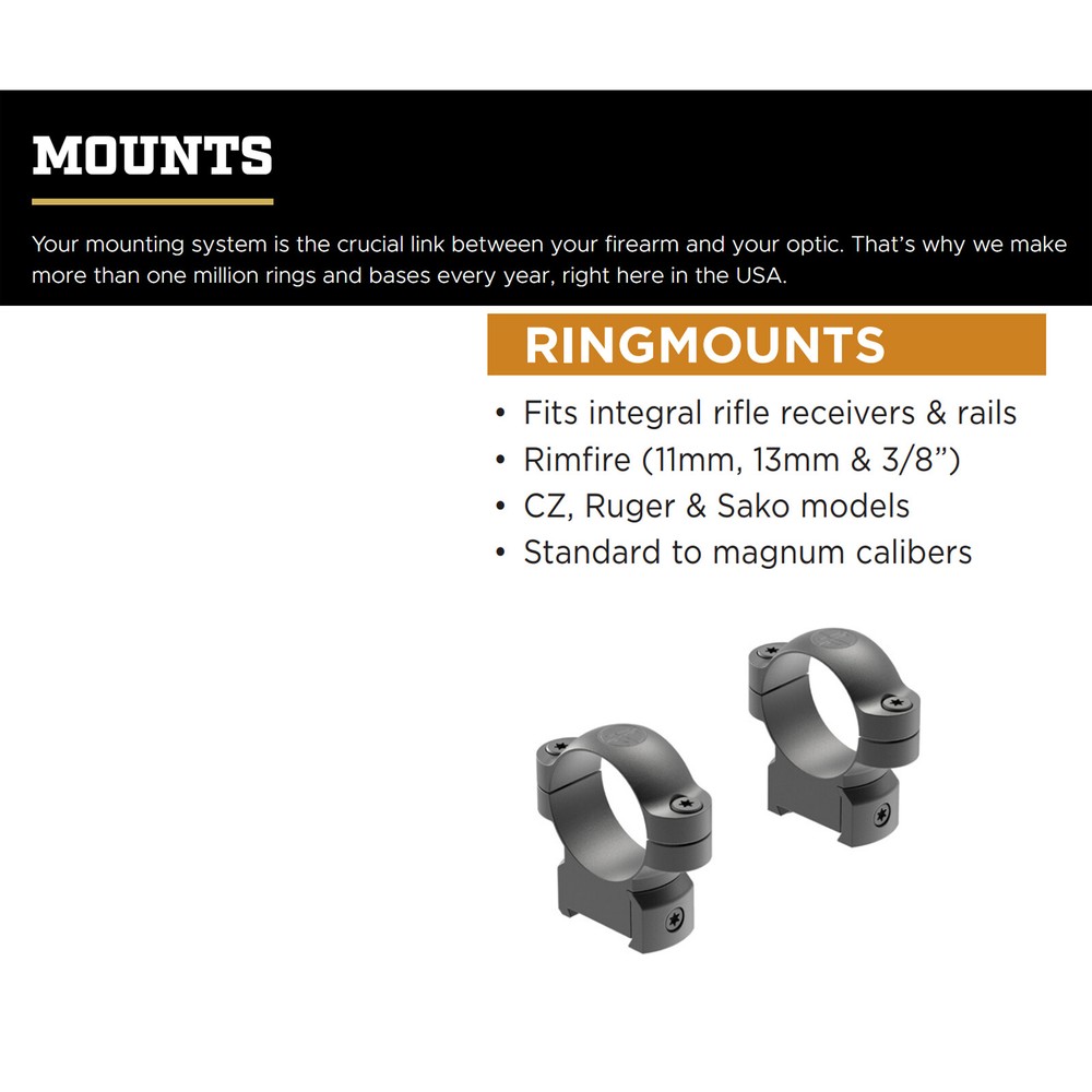 LEUPOLD RM (RingMount) Sako 1" Secure Durable Steel Medium Matte Mount Rings