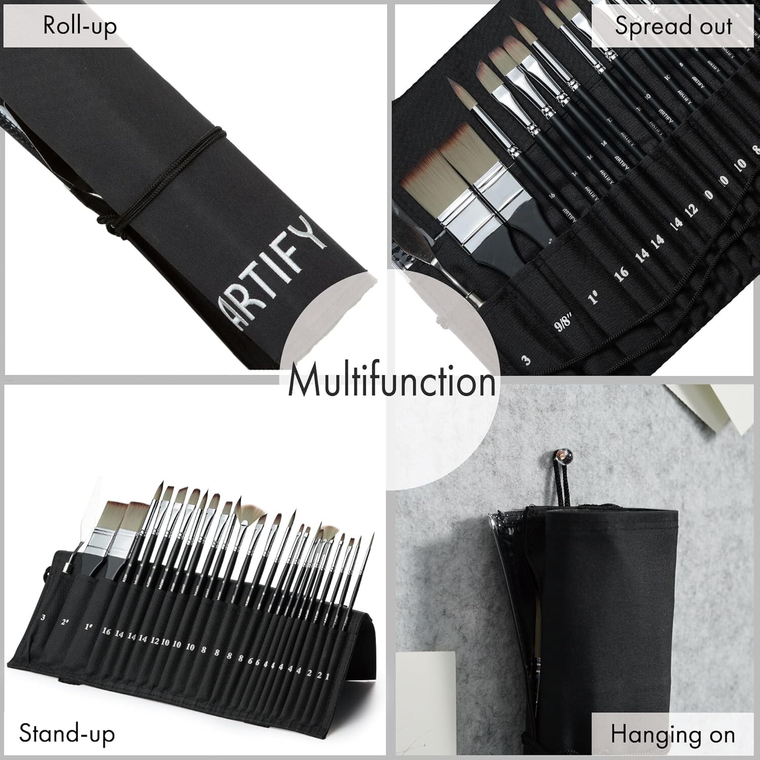 ARTIFY 24 Pieces Professional Oil Paint Brush Set, Long Handle Hard Nylon Hair