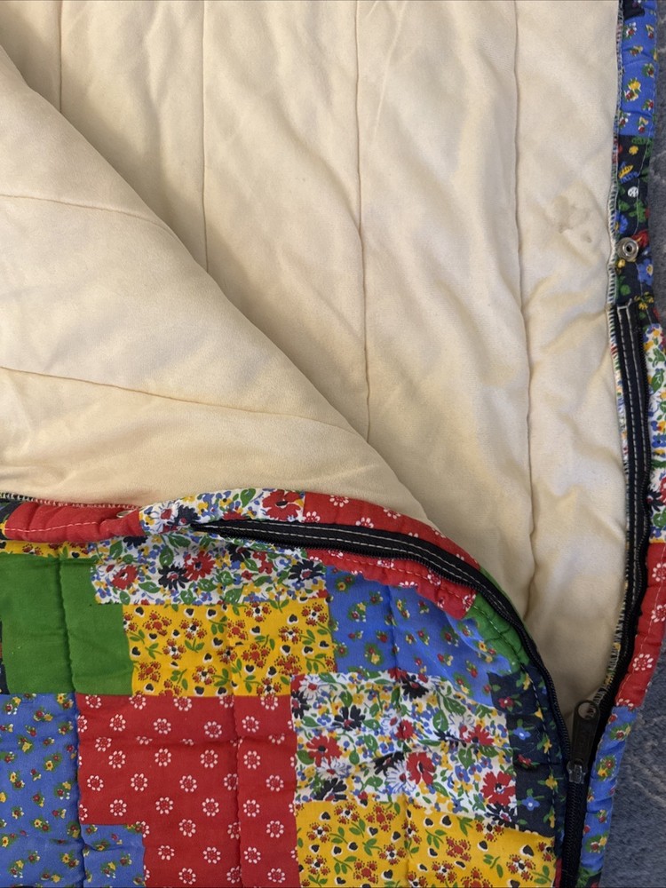 VTG 70s Boho Quilted Patchwork Insulator Sleeping Bag Snug Blanket