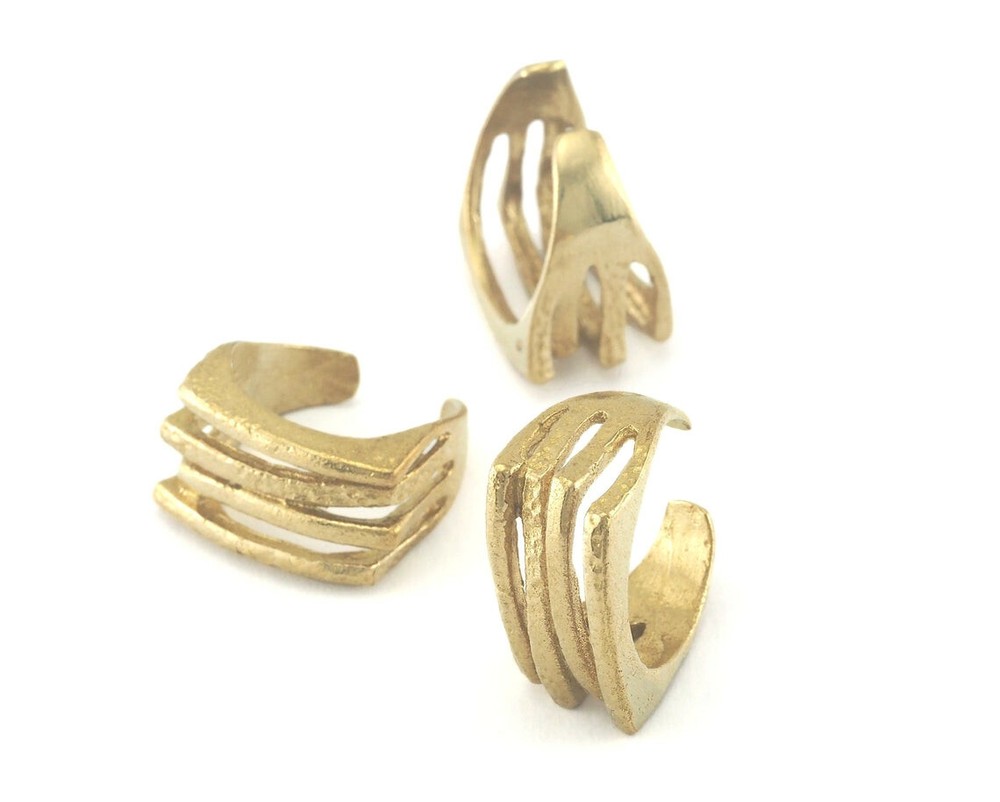 Stripes Adjustable Ring Statement Women Raw Brass 7US
