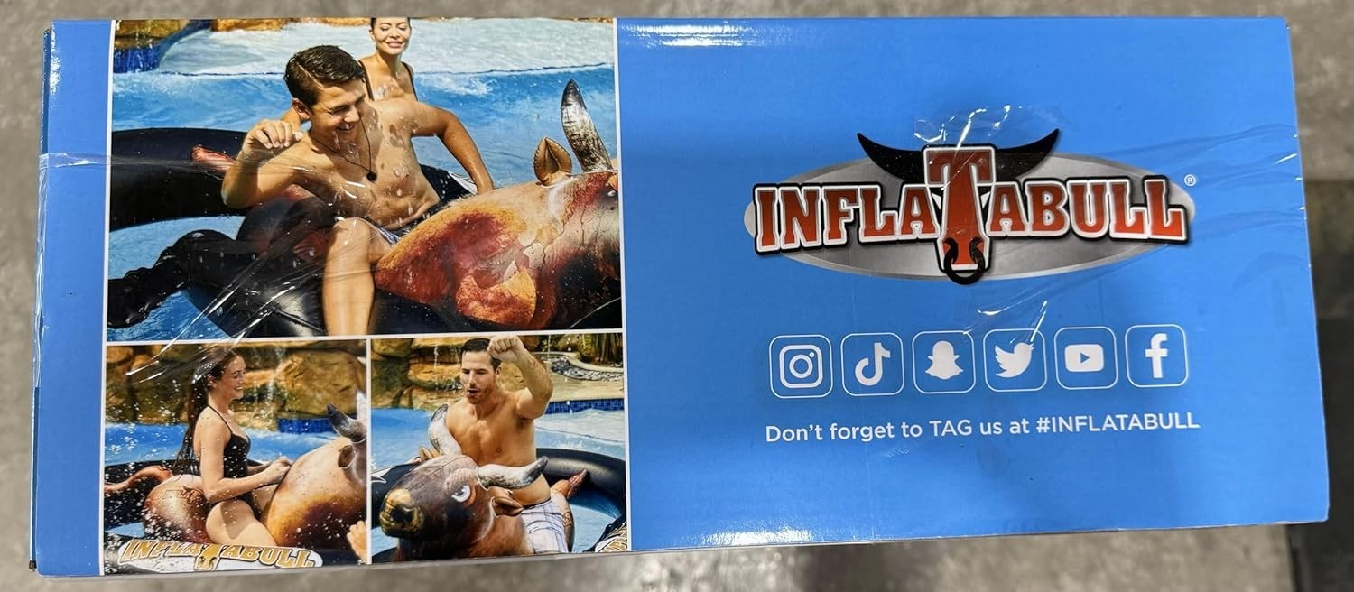 Over 7 FT, Inflatabull Inflatable Ride On Rodeo Bull Pool Toy Float Ages 9+ New