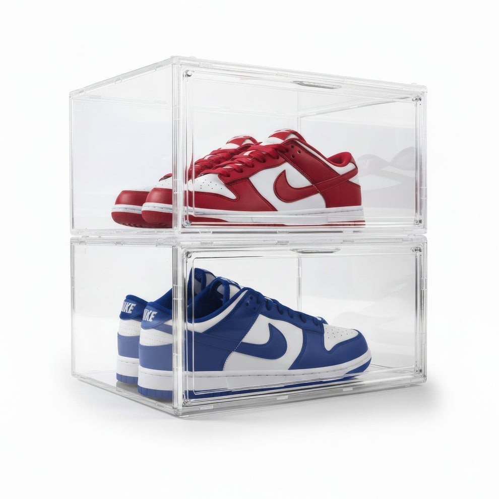 Clear 360° Stackable Shoe Display Case – Side Door Access, Up to Size 13.5 2Pack