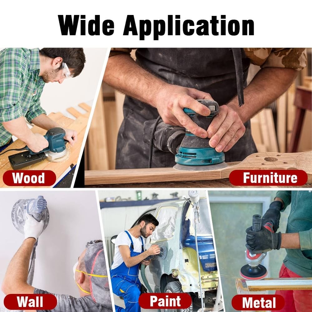 52 Pack 5 Inch 8-Hole Hook and Loop Sanding Discs Sandpaper