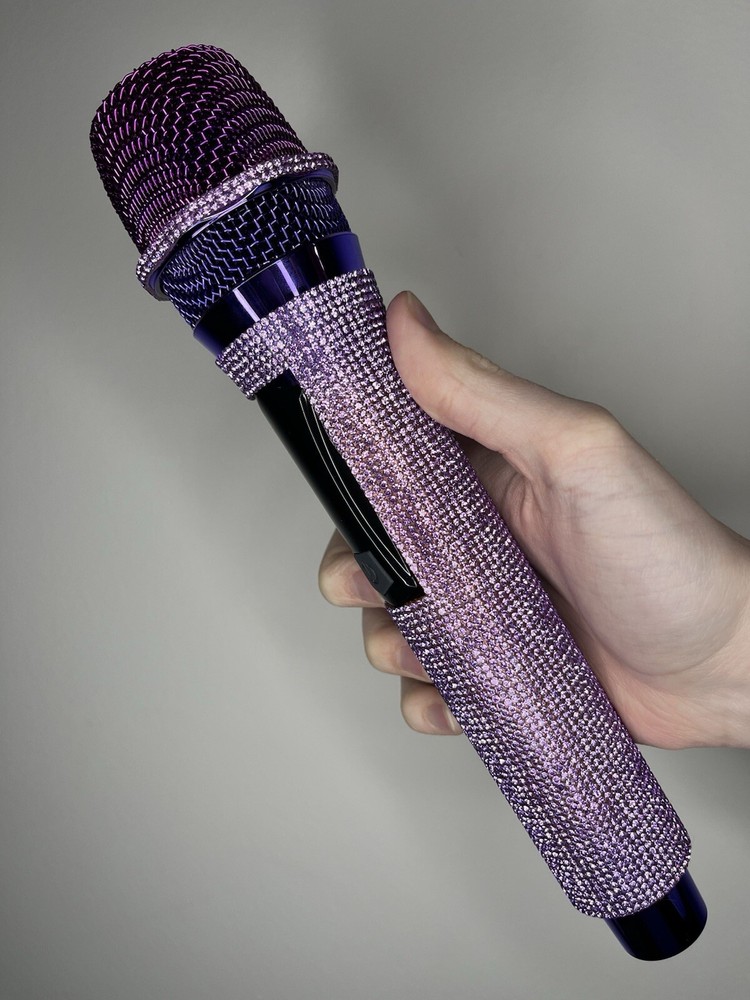 Lavender Rhinestone Wireless Karaoke Microphone + Receiver System - Rechargeable