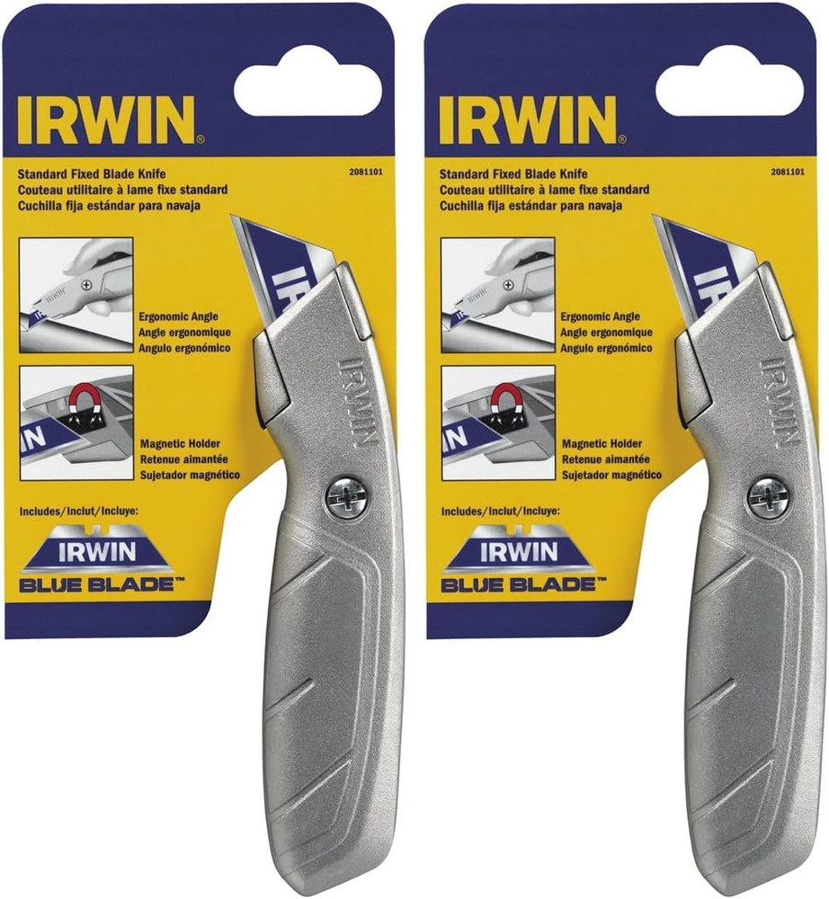 IRWIN Utility Knife, Fixed Blade Gray 2 Pack - Utility Knife - Irwin Blue Blade