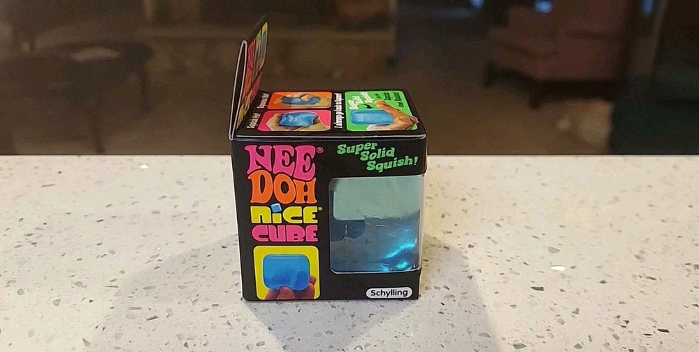 Nee Doh~Nice Cube Super Solid Squish Squeezable Stress Sensory Toy, Blue~SEALED