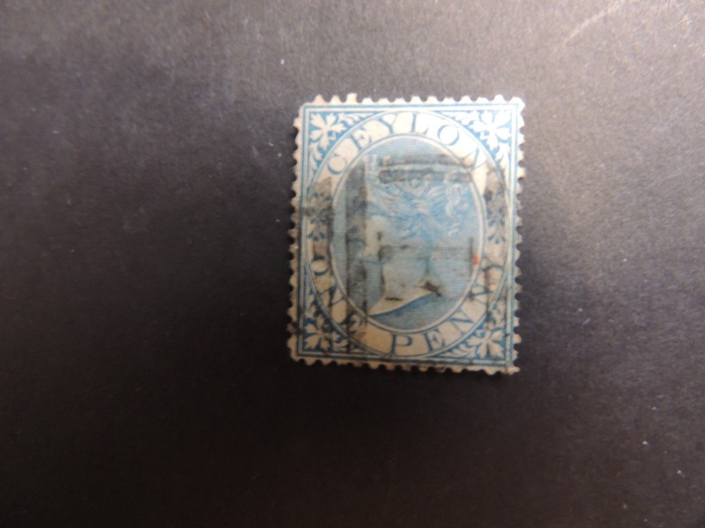 1868 Ceylon 1d Blue Crown CC Inverted SG61w Used PULLED PERF