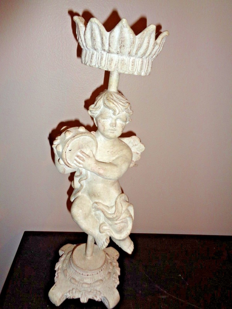 Angel with Drum 16" Tall solid heavy pillar Candle Holder by Elements
