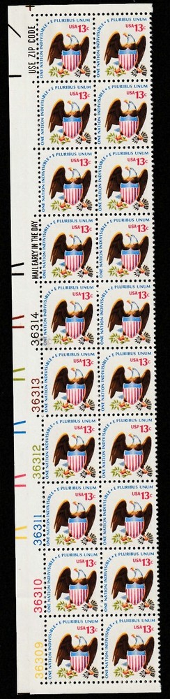 U.S. Sc. #1596, MNH, Lower Left Plate Strip, Eagle & Shield