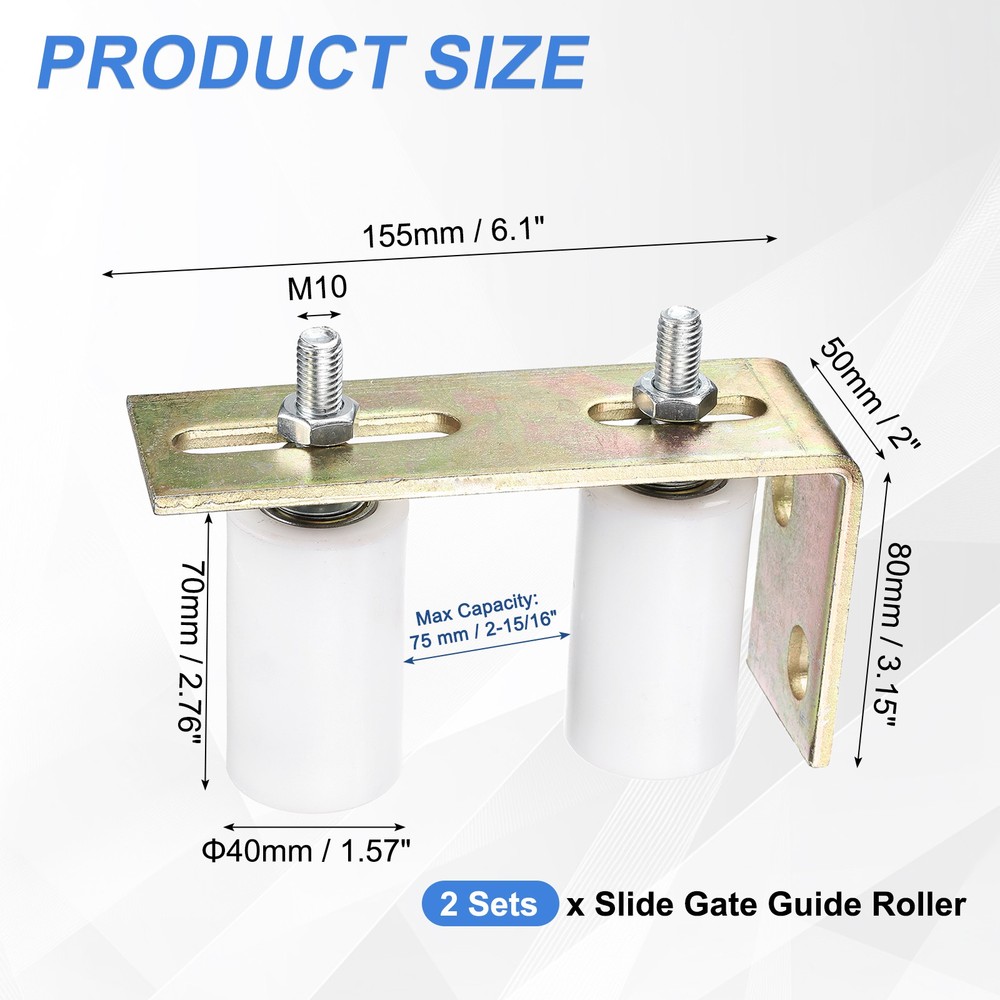 4Pcs Slide Gate Guide Roller 3" Nylon Gate Support Rollers with Bracket, White
