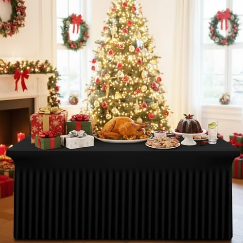 Spandex Tablecloth, Elastic Fitted Stretch 72" x 30" (Rectangular) Black