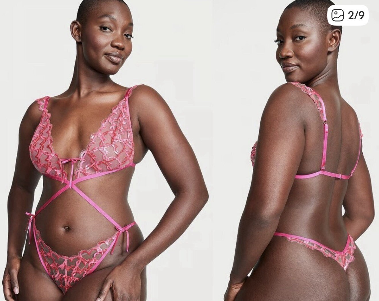 Victoria’s Secret Teddy One Piece Lingerie Pink Sheer Hearts & Bows Size Large