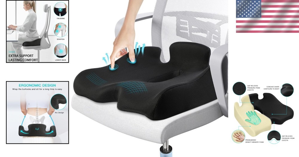 High-Density Memory Foam Seat Cushion for Sciatica Support & Comfort - Portable!