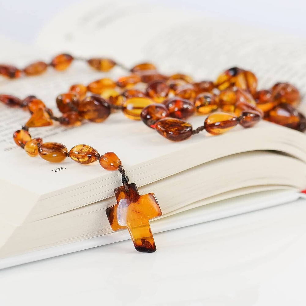 Genuine Cognac Amber Prayers Catholic Rosaries Baltic amber !!!