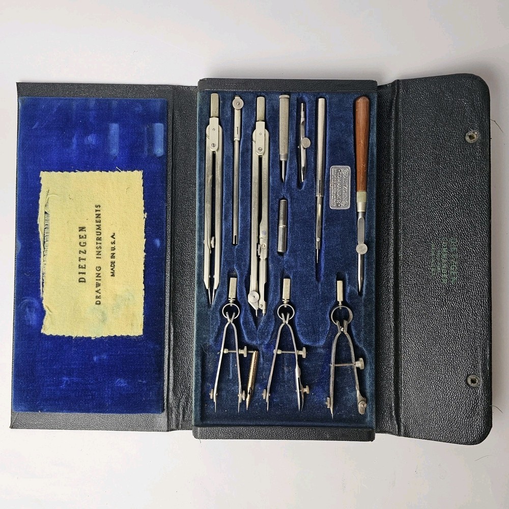 Vintage 1930s Dietzgen Instruments Drawing Instruments Drafting Set Compass Case