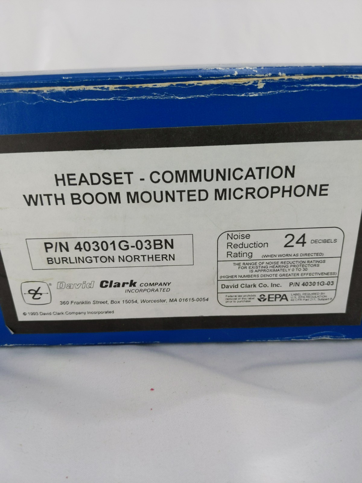 David Clark 40301G Aviation Headset Burlington Northern Railroad New Never Used