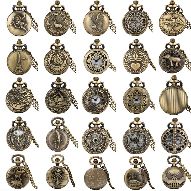 Steampunk Mini Size Pocket Watch Small Quartz Analog Watches with Necklace Chain
