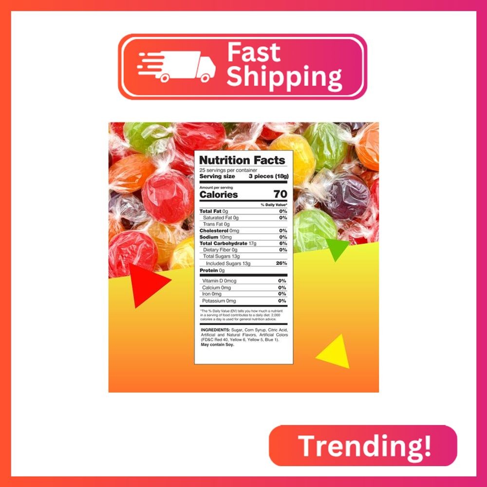 Assorted Fruit Hard Candy | 1 Pound Bag - 70 Count | Assorted Hard Candy Individ