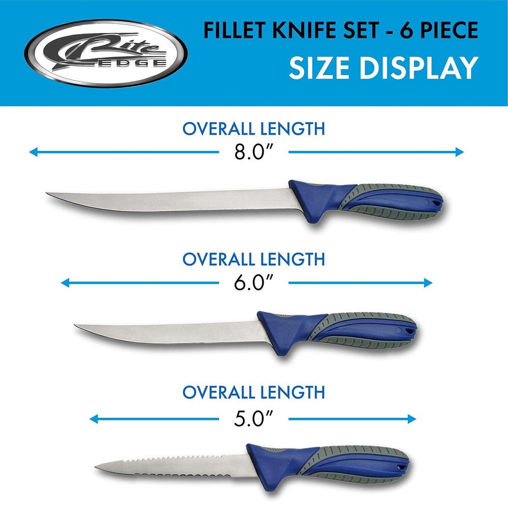 SZCO Supplies Rite Edge 6-PC Fillet Knife Set w/Case, Sharpener, Scissors
