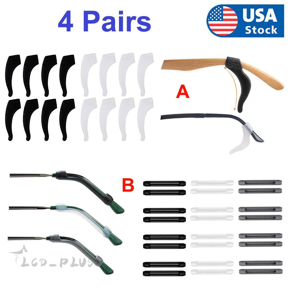 4 Pair Anti Slip Glasses Ear Hooks Tip Eyeglasses Grip Temple Holder Silicone US