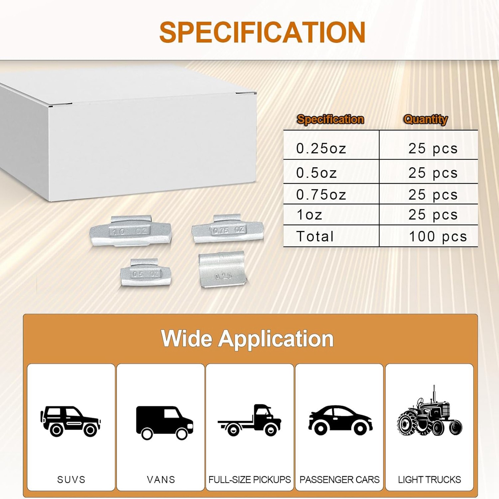 100 Pcs ASSORTMENT CLIP-ON WHEEL WEIGHT BALANCE P STYLE 0.25 0.50 0.75 1.00 oz