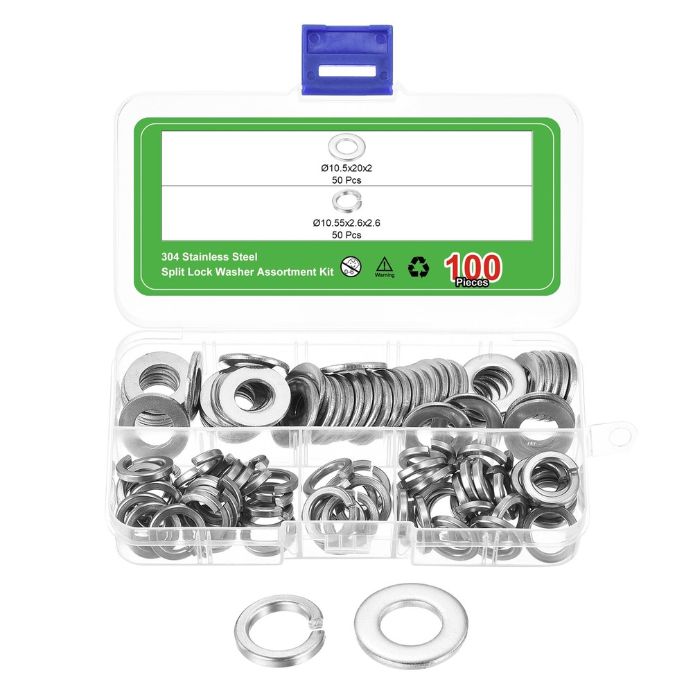 100Pcs M10 Split Lock Washer and Flat Washer Kit