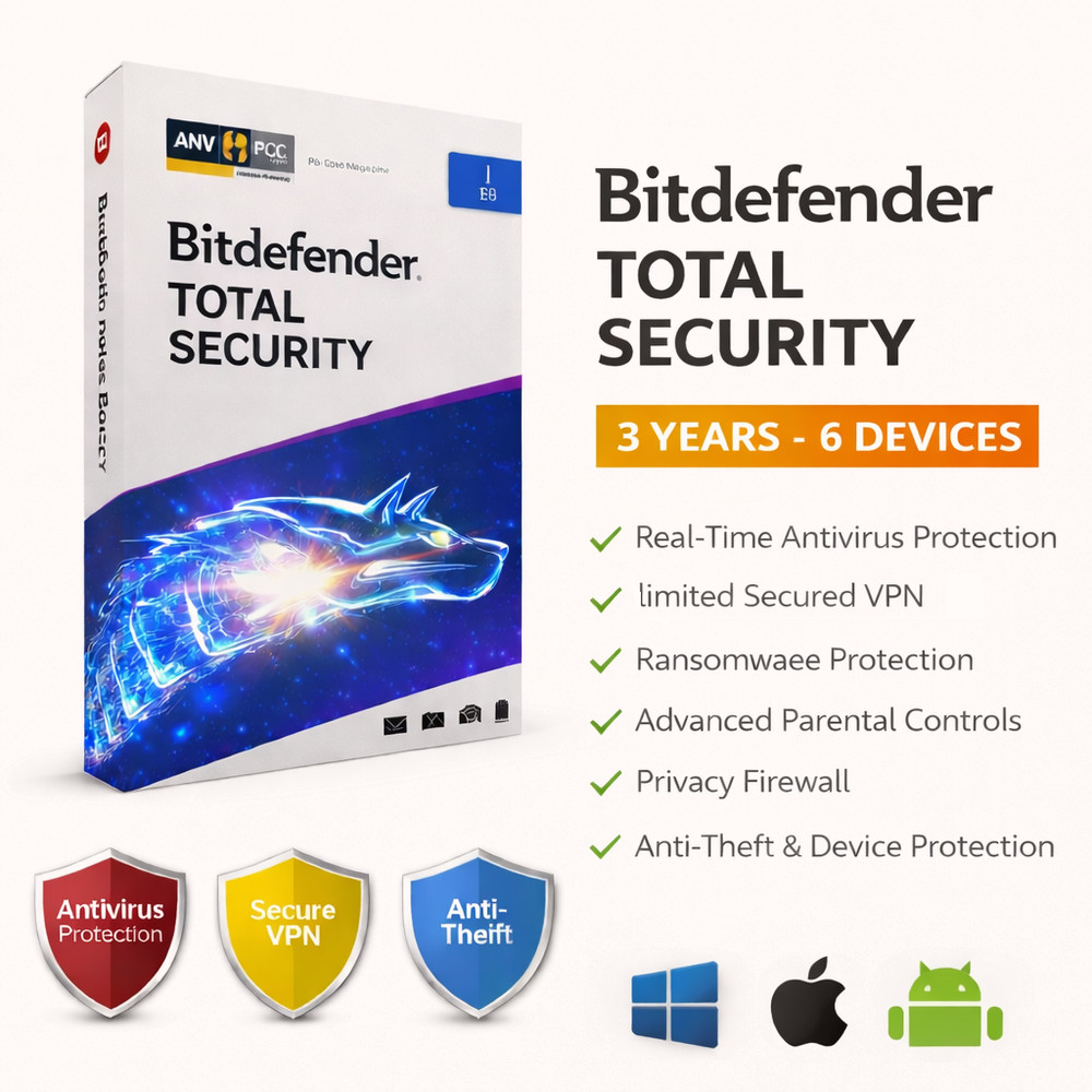 Bitdefender Total Security 2026 - 3 Years 6 Devices  (WINDOWS,MAC,ANDROID)