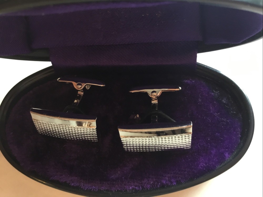 Cufflinks Rectangle Shiny Silver Tone Good Condition Boxed