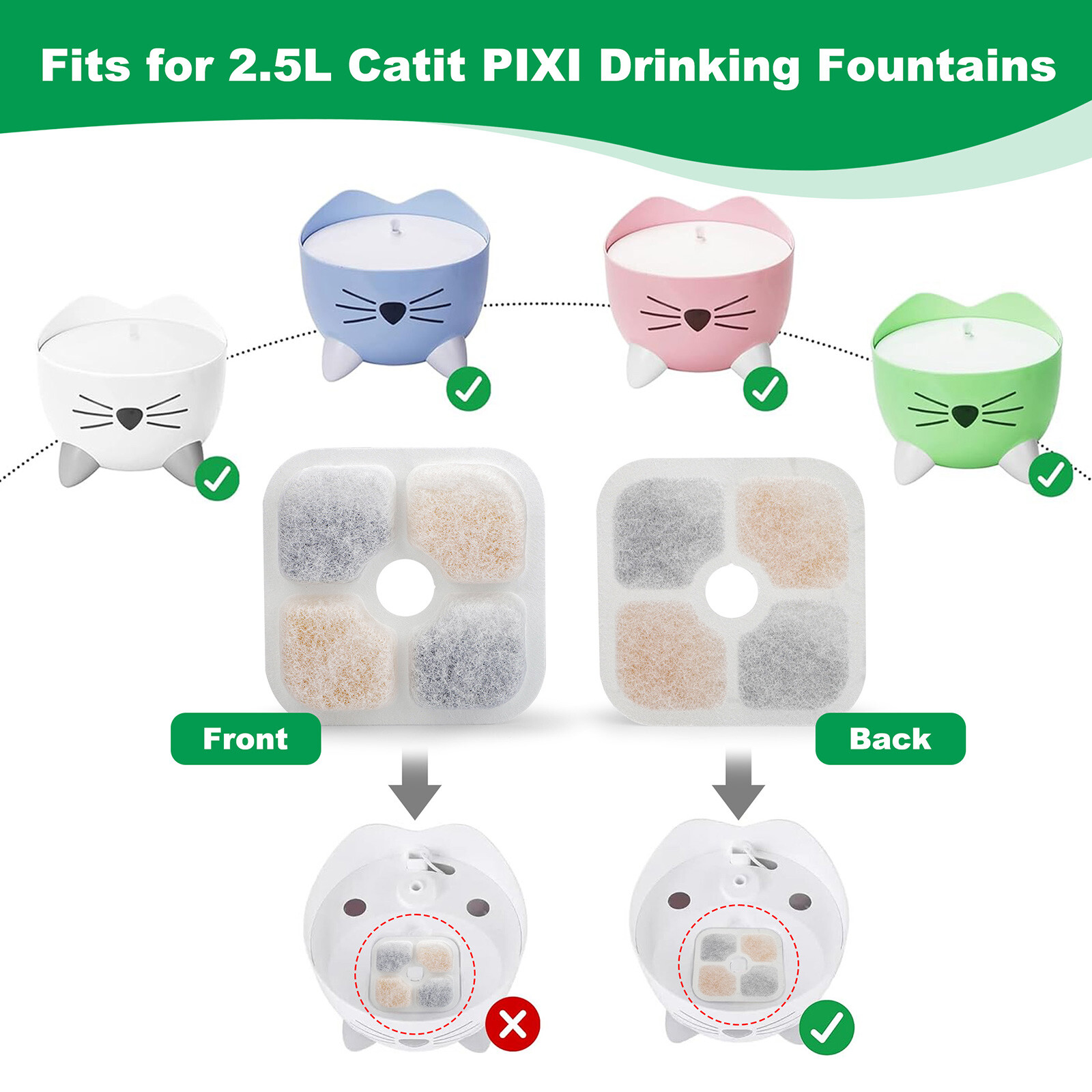 12pcs Cat Water Fountain Filters Fits for Catit PIXI All 80oz Pet Fountain