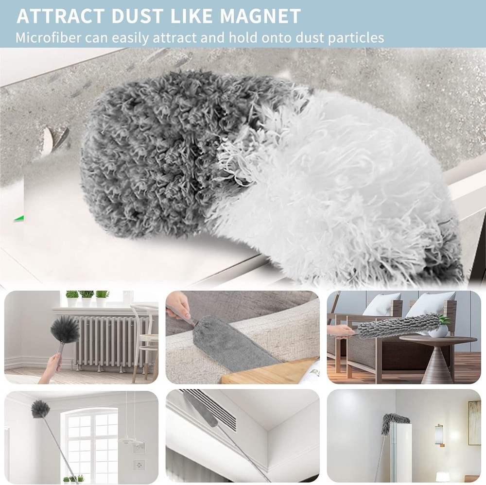 Microfiber Feather Duster with Extension Pole - Reusable & Washable - 12PCS Set