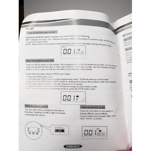 Monodeal Portable Rechargeable CD MP3 Player Programable AUX Anti-Skip 15 Hour