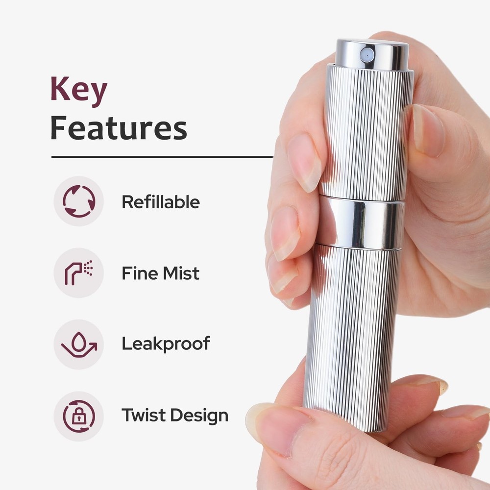 LISAPACK 8ml Travel Refillable Perfume Atomizer Spray Bottle Portable